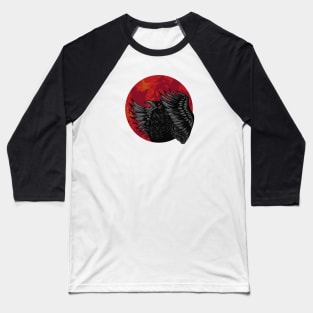 Spooky Black Crow with Blood Moon Baseball T-Shirt